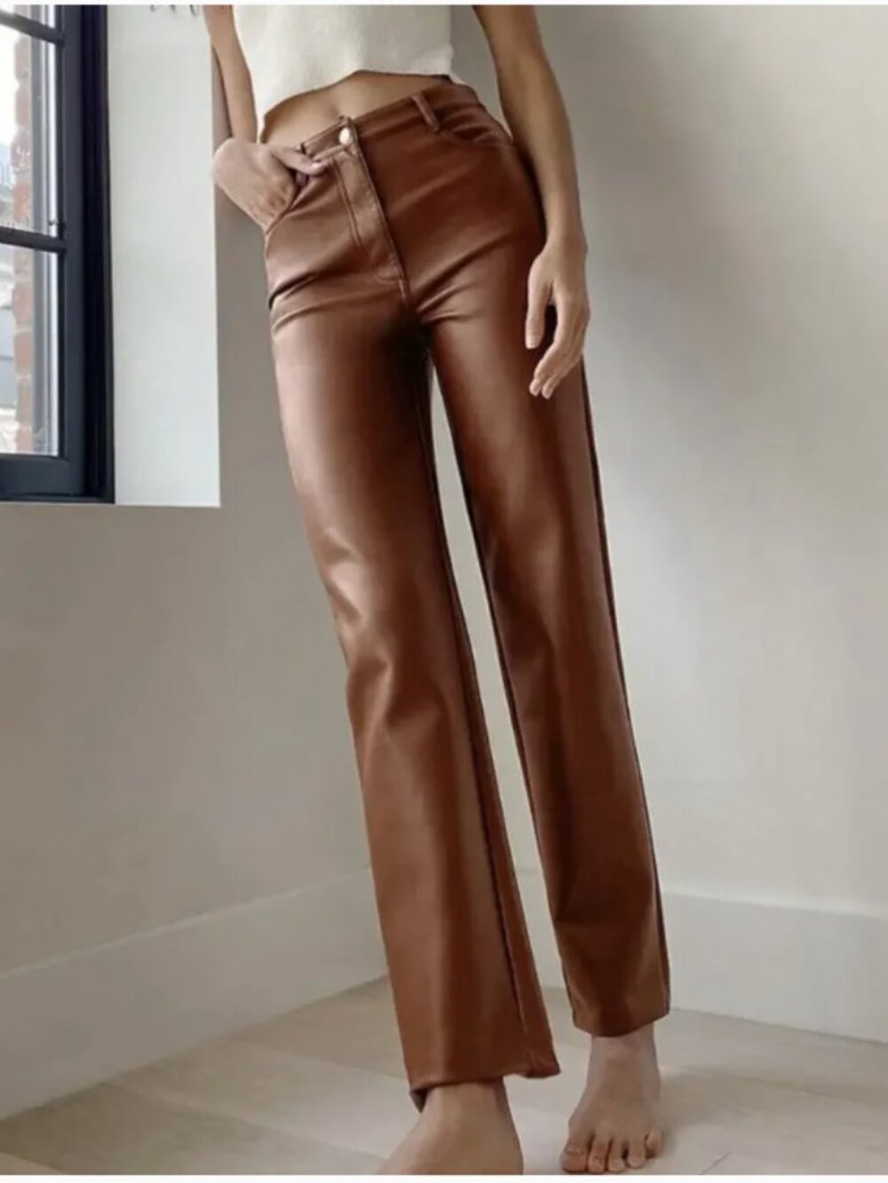 Aritzia Wilfred The Melina Vegan Leather Pants 4 Cognac Brown